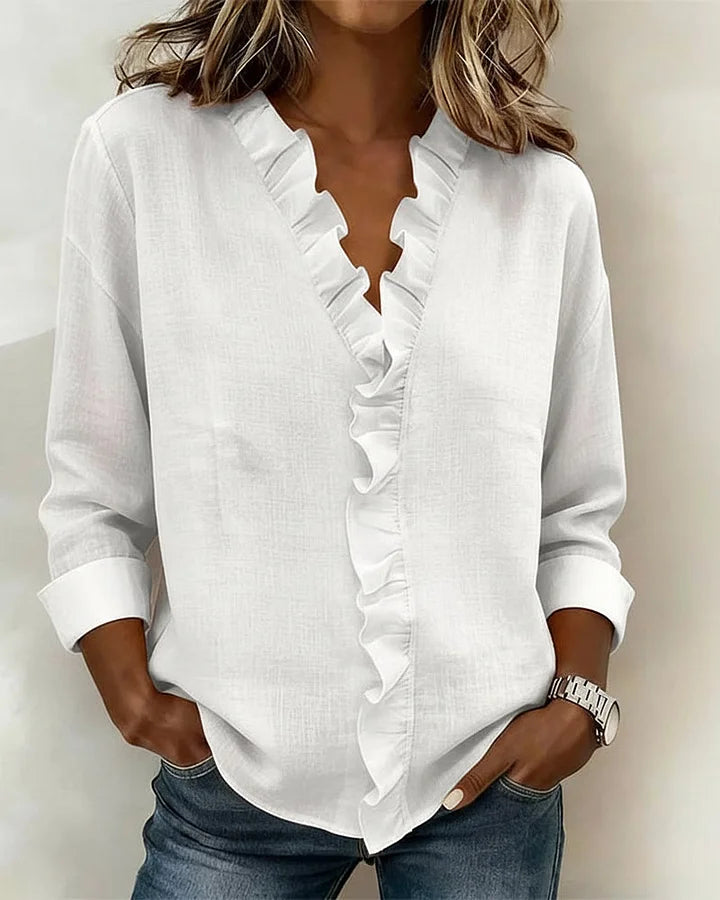 Indie™ | Blus med V-ringning och långärmad