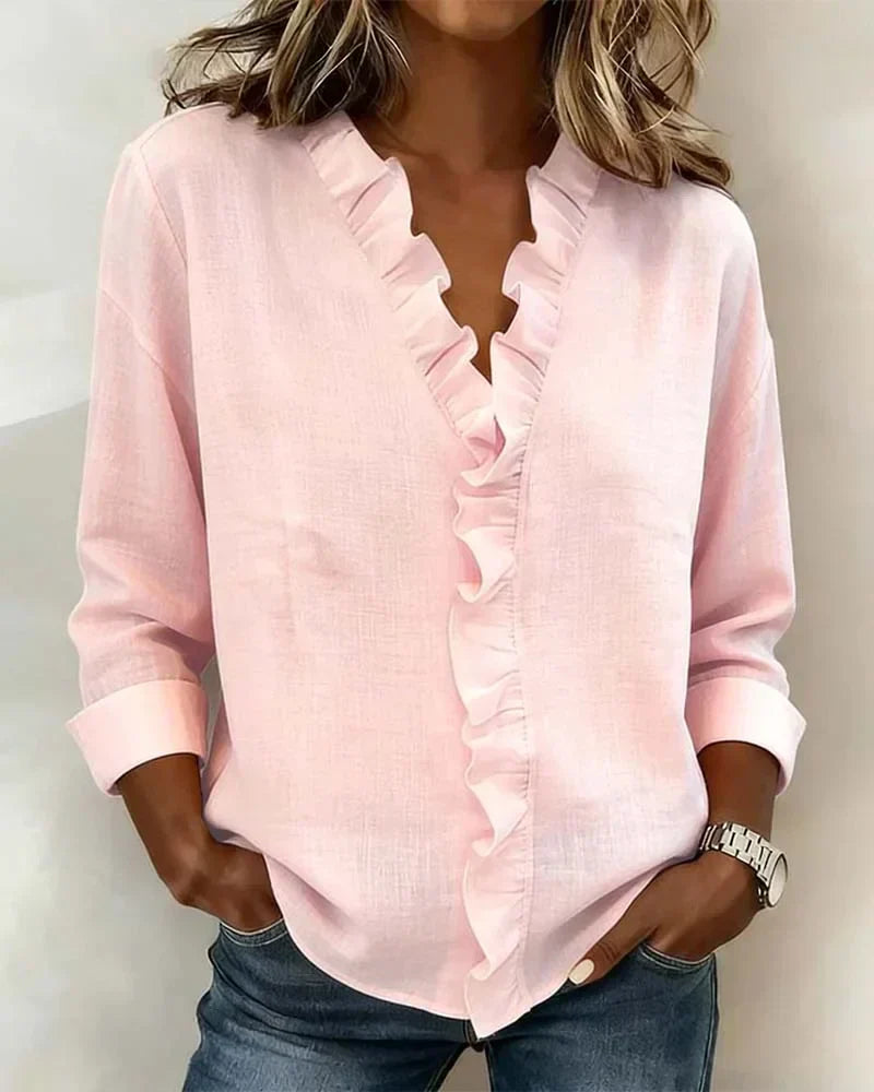 Indie™ | Blus med V-ringning och långärmad
