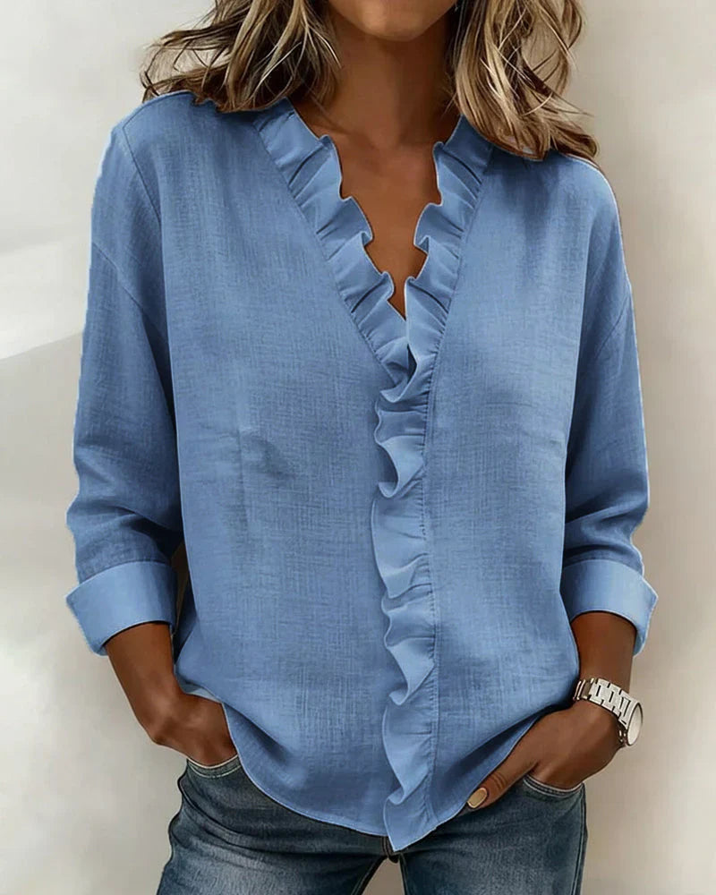 Indie™ | Blus med V-ringning och långärmad