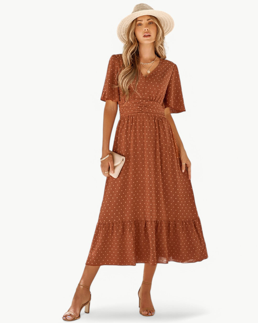 KLARISSE | ELEGANT FLÖDANDE SOMMAR V-HALS KLÄNNING