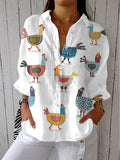 Helen™ | Blus med lekfullt kycklingmönster