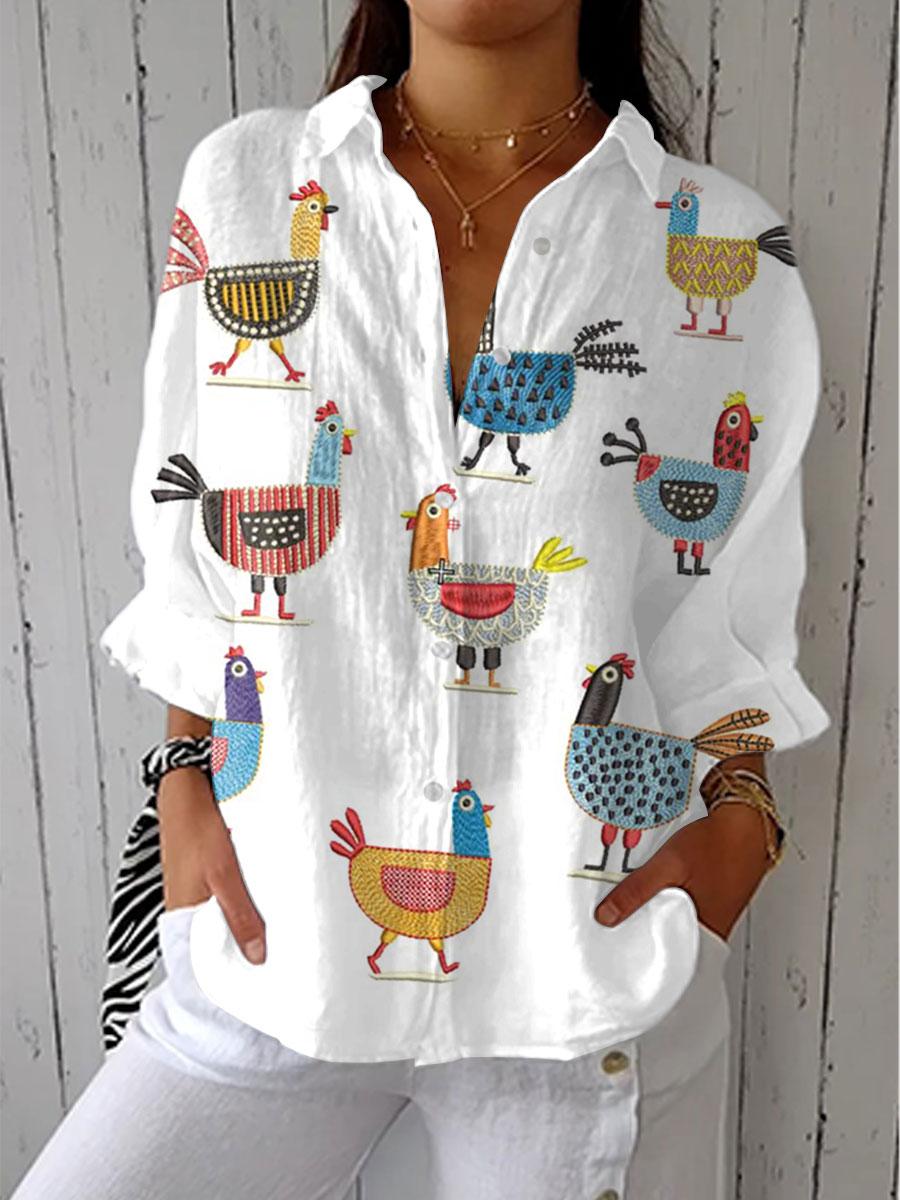 Helen™ | Blus med lekfullt kycklingmönster