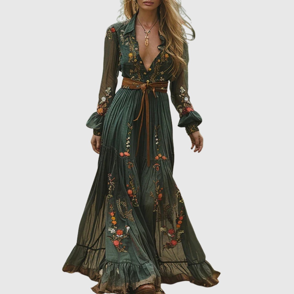 Alina Soleil | Romantisk Boho Maxi Klänning