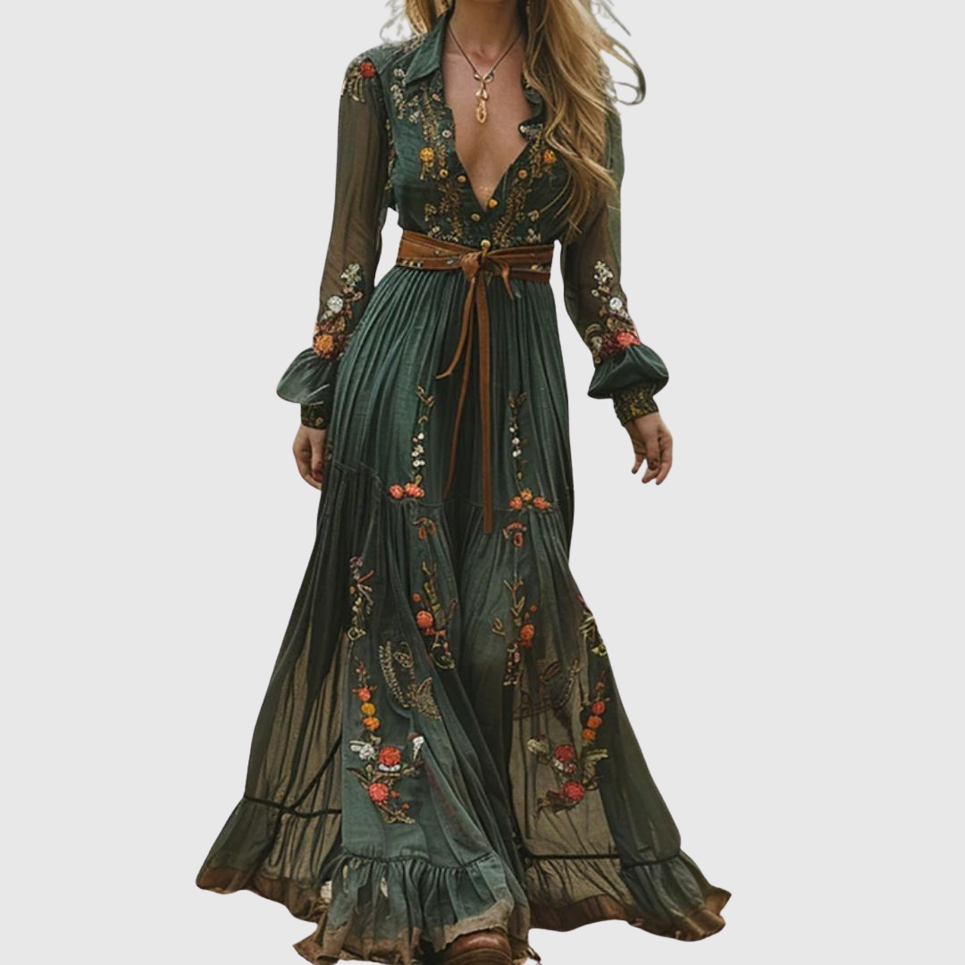 Alina Soleil | Romantisk Boho Maxi Klänning