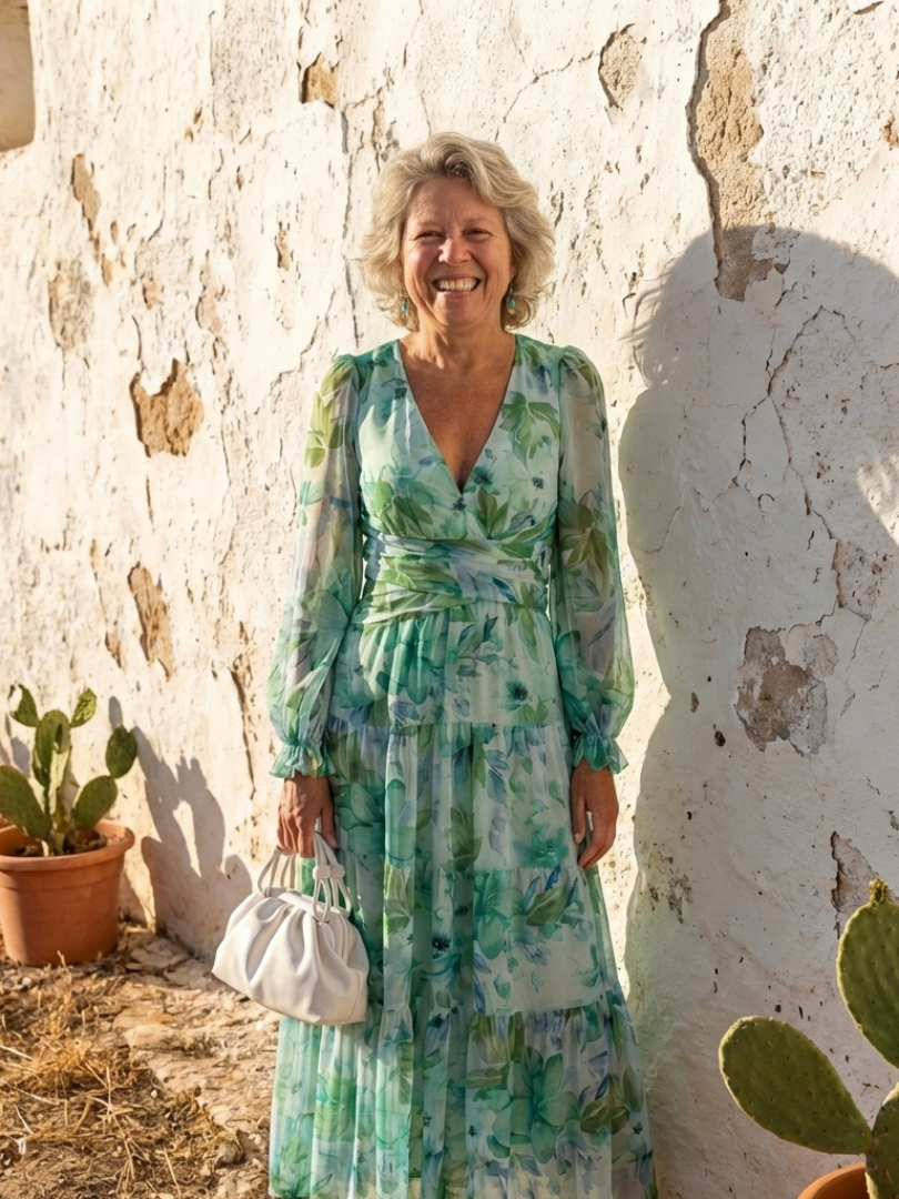 Hilda | Långärmad Maxiklänning med Blommigt Mönster