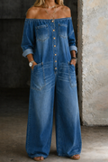 Elena™ | Off-shoulder-overall med långa ärmar
