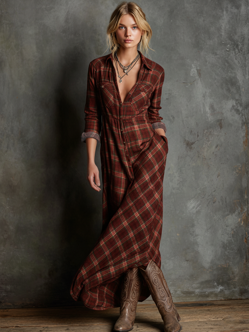Ailene | Klassisk Grön Rutigt Skjortklänning