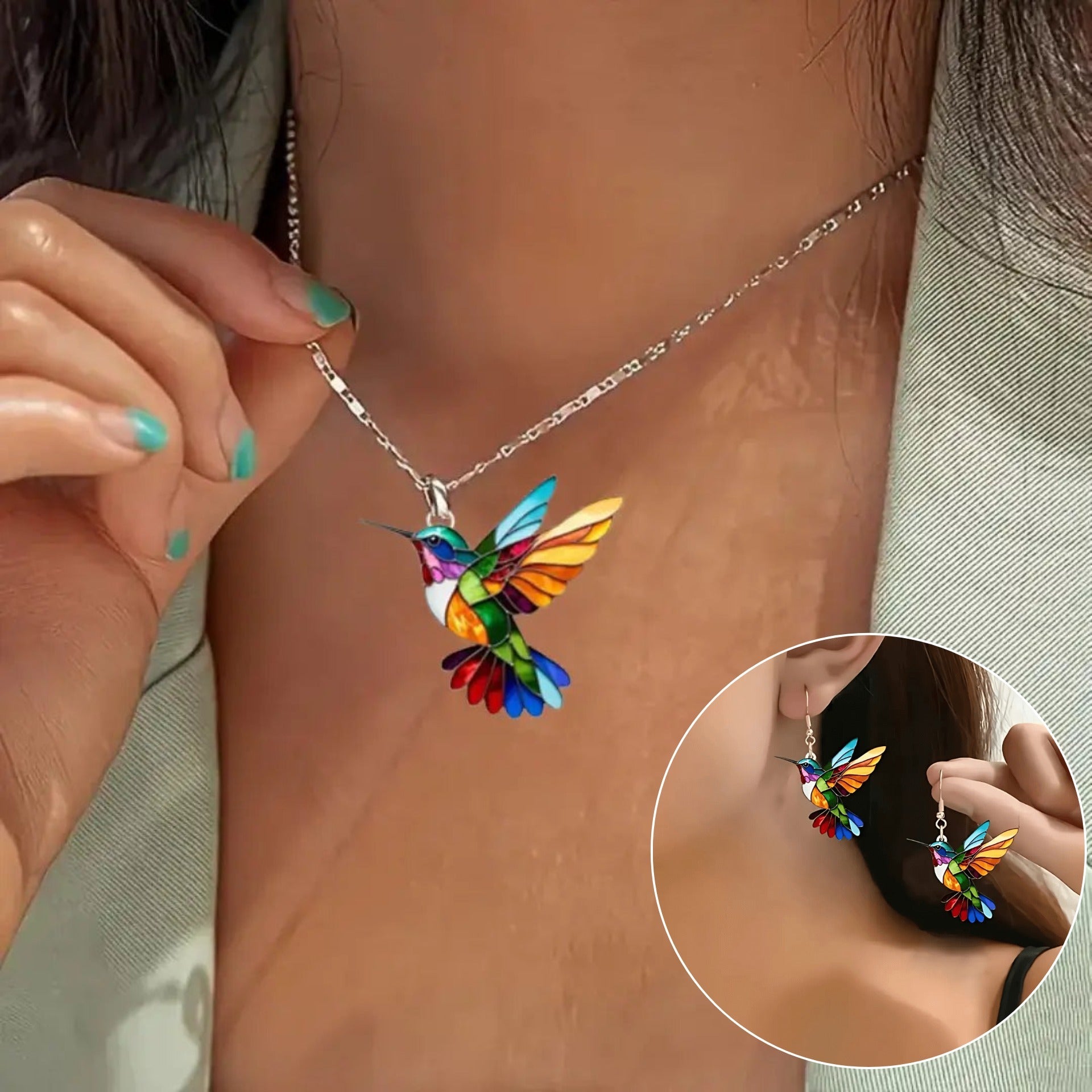 Kim™ | Kolibri-halsband och örhängen