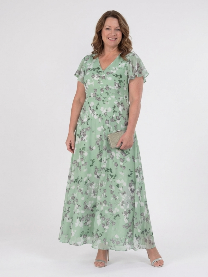 Stina | Blommig Chiffon Maxiklänning Himmelblå