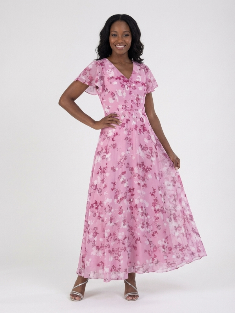 Stina | Blommig Chiffon Maxiklänning Himmelblå