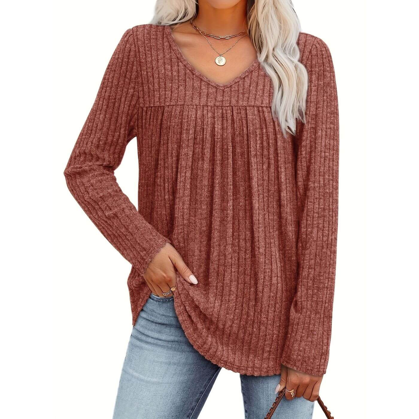 Maja™ | Ribbad V-ringad Blus