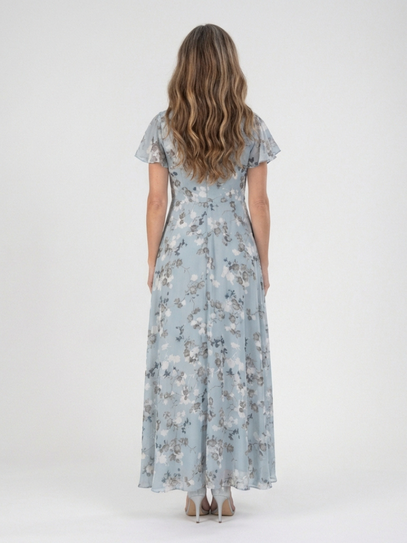 Stina | Blommig Chiffon Maxiklänning Himmelblå