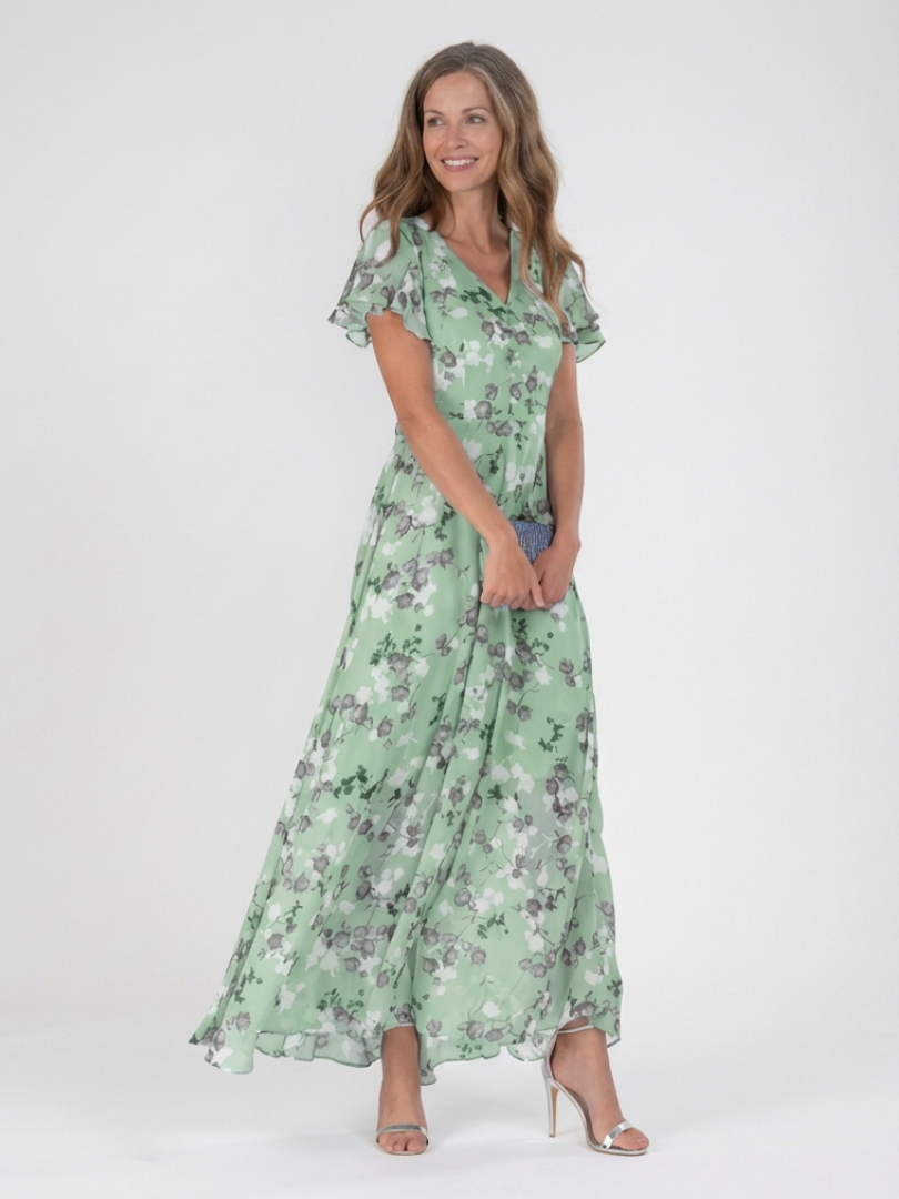 Stina | Blommig Chiffon Maxiklänning Himmelblå
