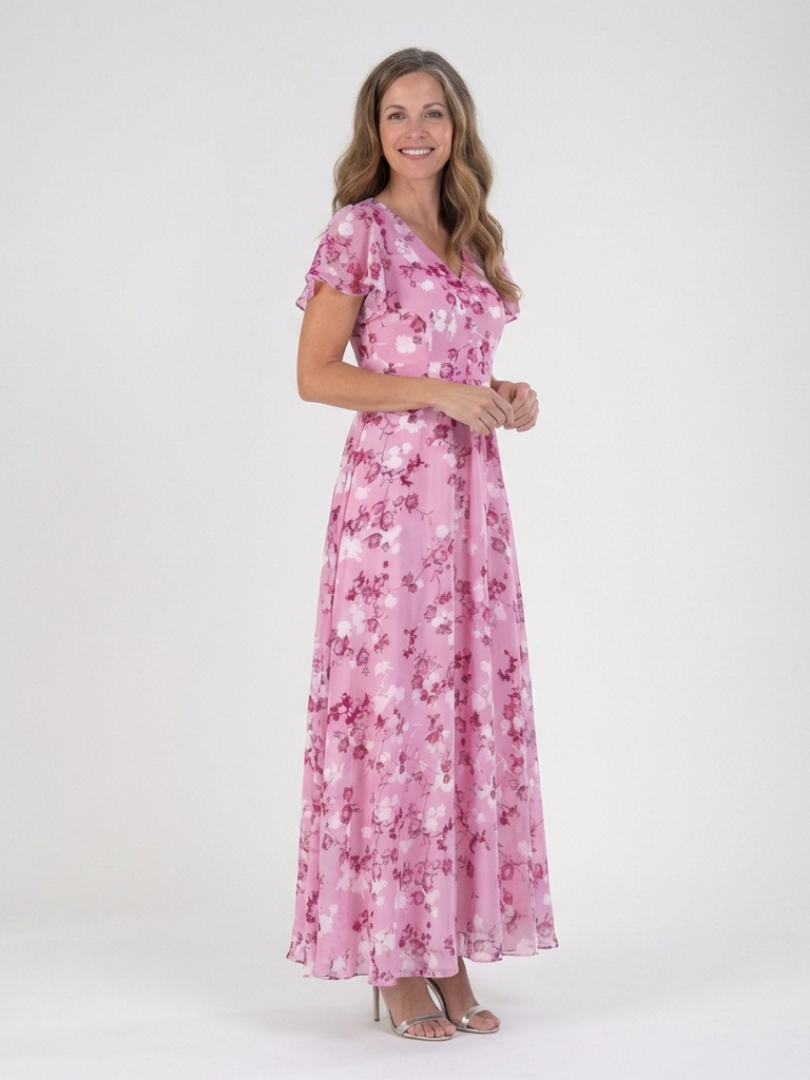 Stina | Blommig Chiffon Maxiklänning Himmelblå
