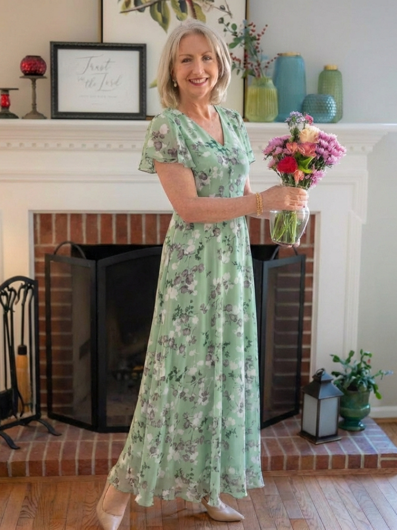 Stina | Blommig Chiffon Maxiklänning Himmelblå
