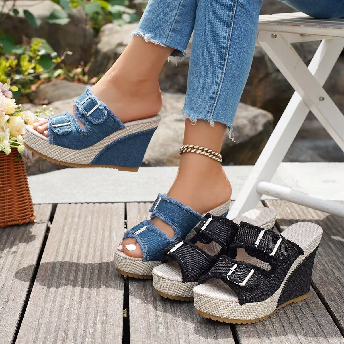 Atelier™ | Sandaler med kilklack och fransiga kanter