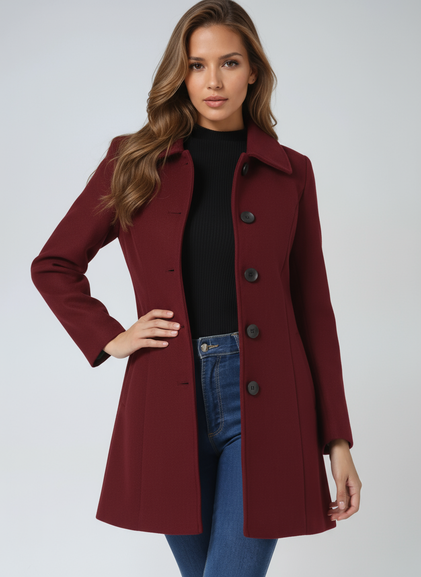 Josephine - Enkelknäppt Vinter Trench Coat