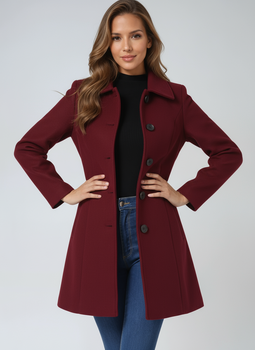 Josephine - Enkelknäppt Vinter Trench Coat
