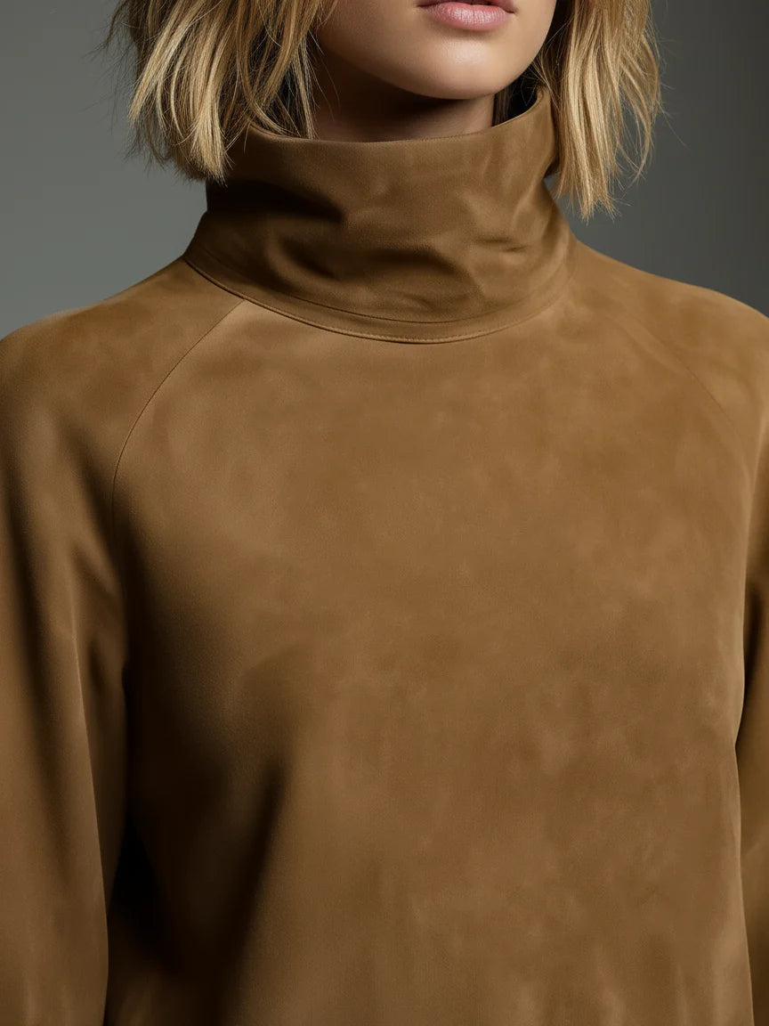 Lilly | Mocka Turtleneck Mini Klänning med Vintage Charm