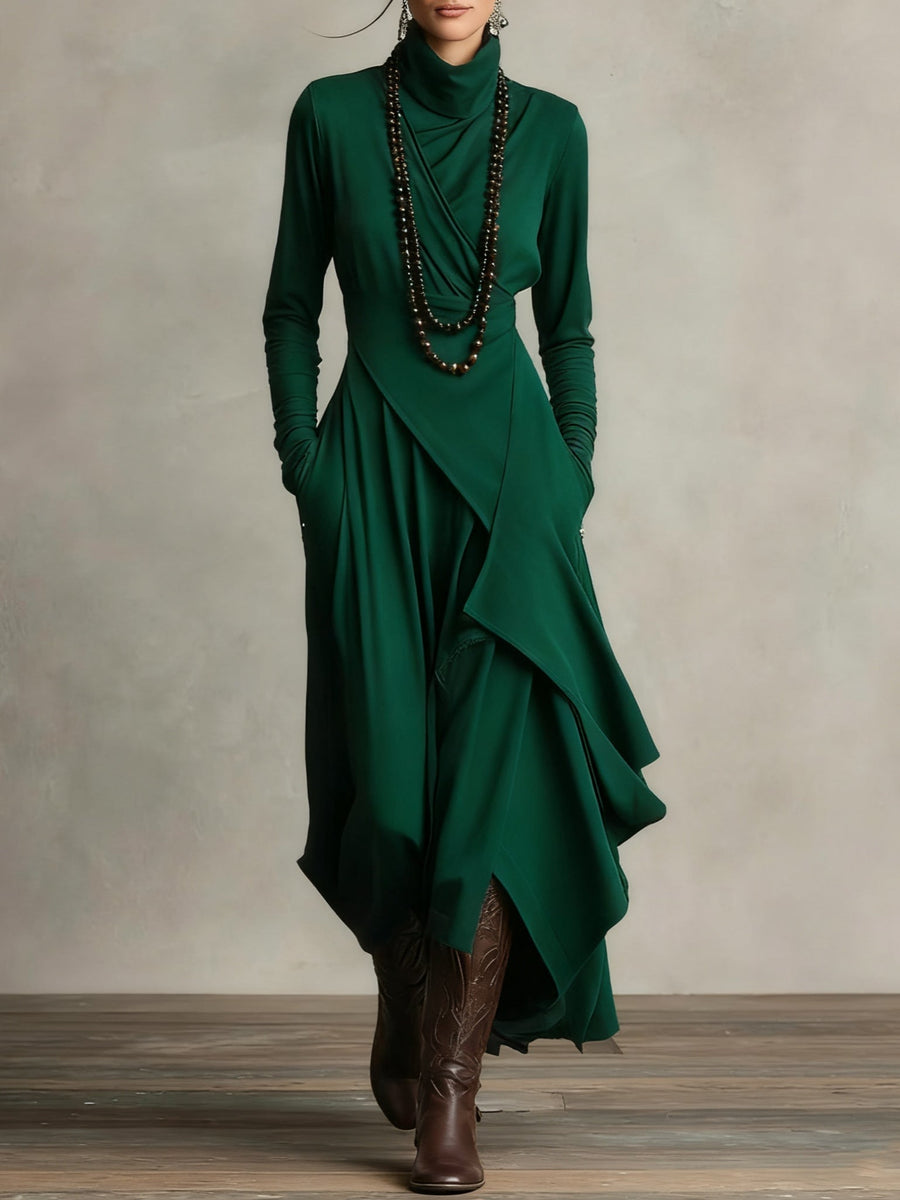 Lonnie | Elegant Höghalset Asymmetrisk Draperad Maxiklänning
