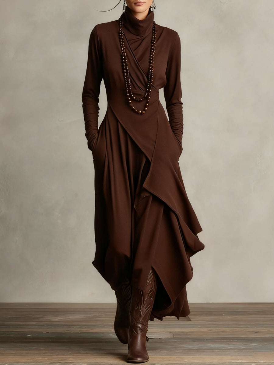 Lonnie | Elegant Höghalset Asymmetrisk Draperad Maxiklänning