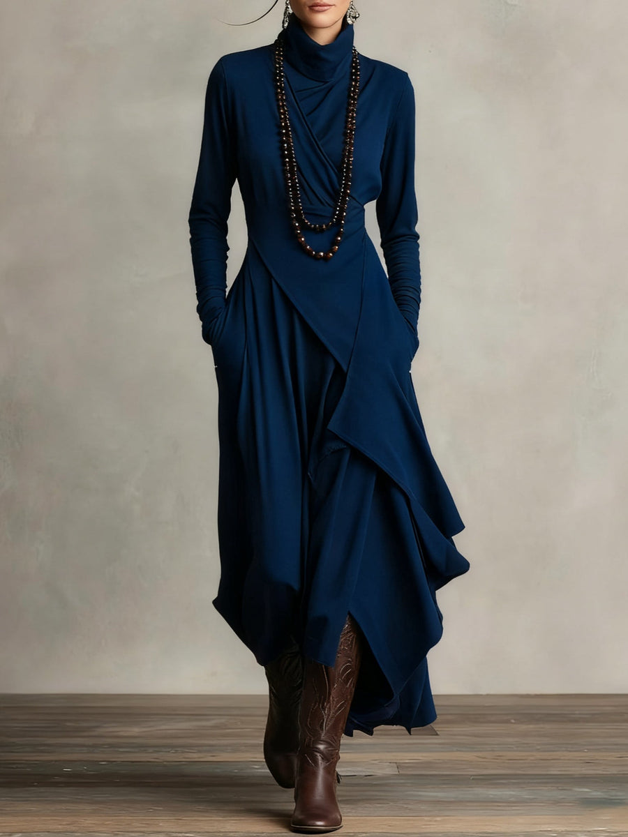 Lonnie | Elegant Höghalset Asymmetrisk Draperad Maxiklänning
