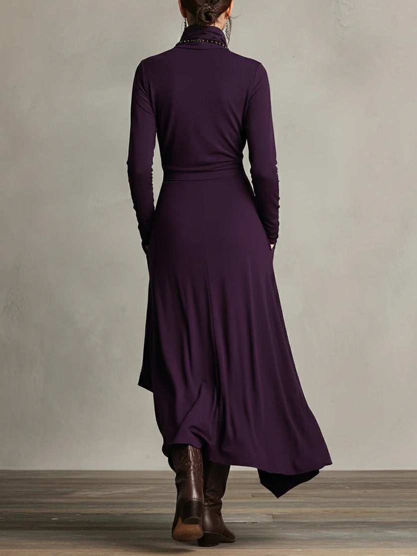 Lonnie | Elegant Höghalset Asymmetrisk Draperad Maxiklänning