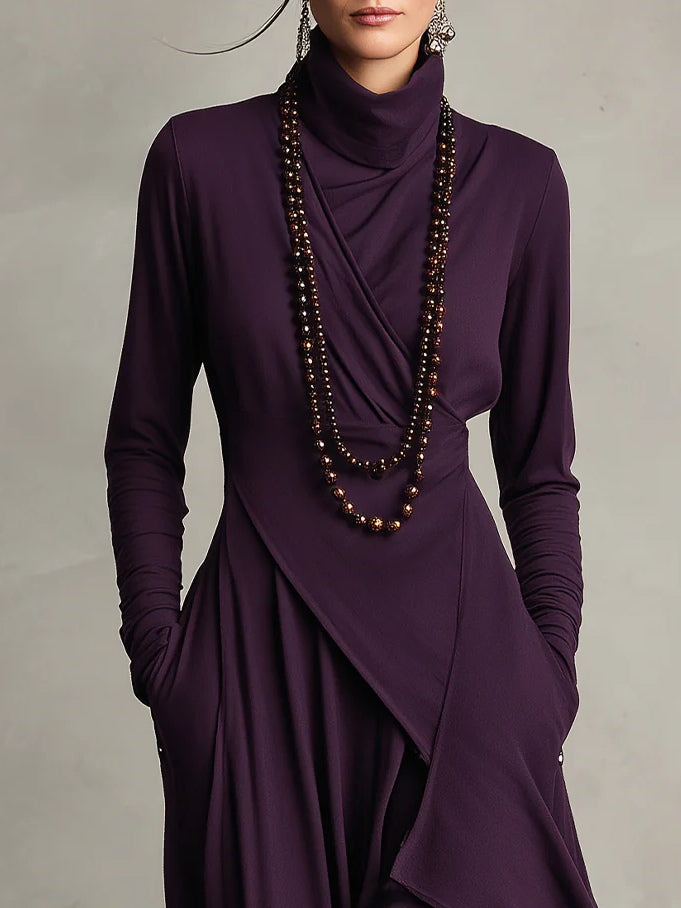 Lonnie | Elegant Höghalset Asymmetrisk Draperad Maxiklänning
