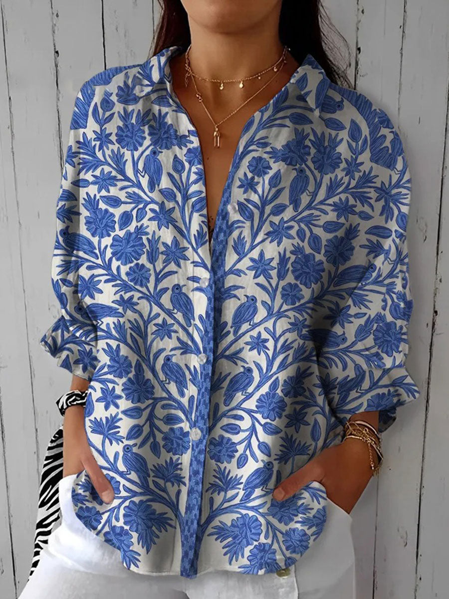 Vivienne™ | Blå blus med blommönster