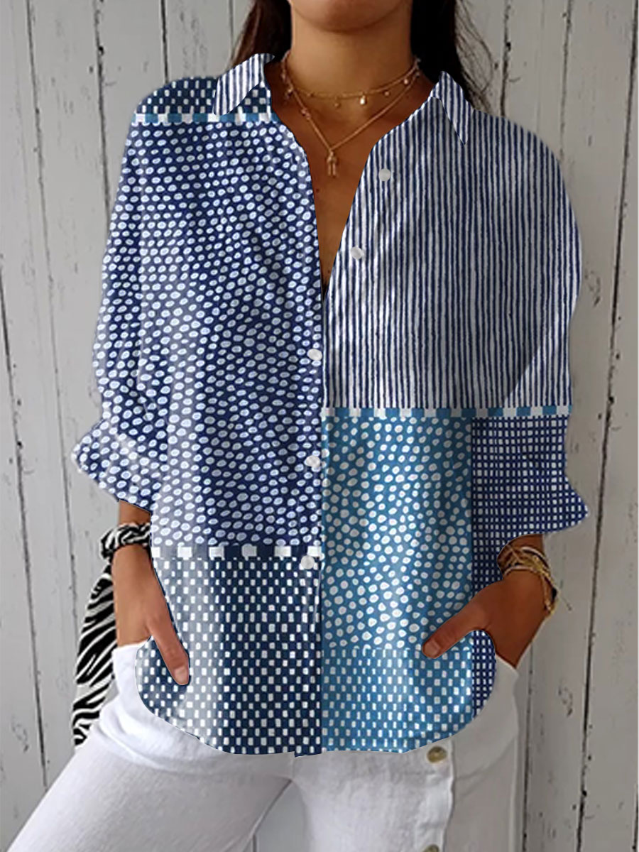 Pamela™ | Blus i kustinspirerat lapptäcksmönster