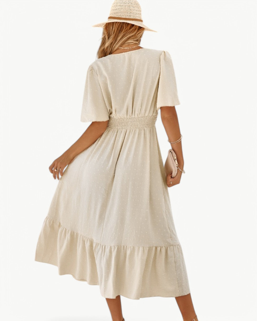 KLARISSE | ELEGANT FLÖDANDE SOMMAR V-HALS KLÄNNING