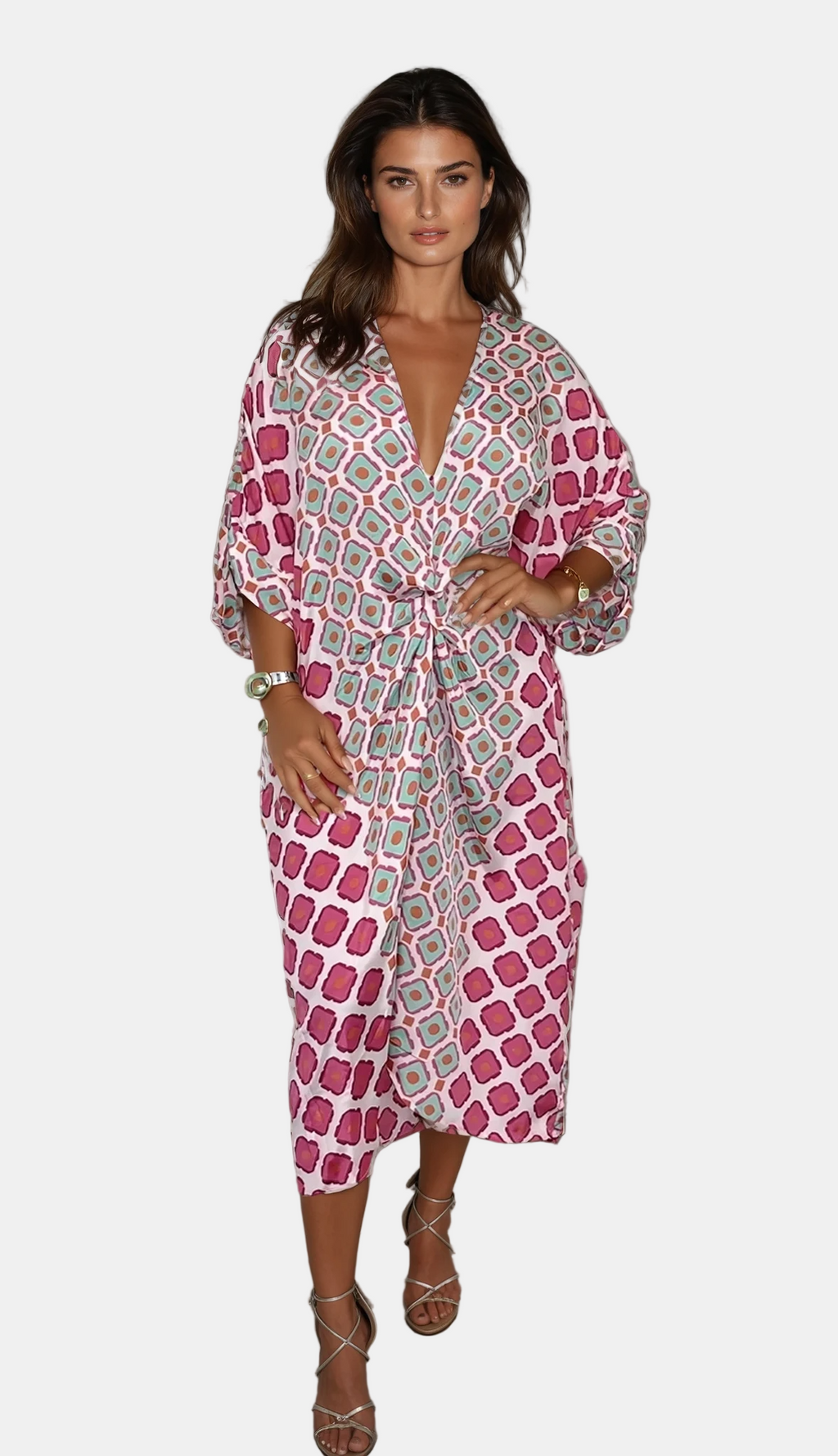 Babette | Boho V-ringad Geometrisk Mönstrad Klänning